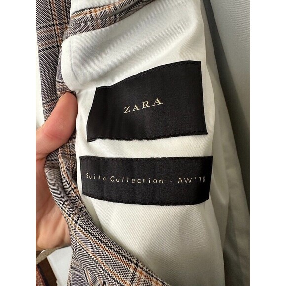 Zara Suits Collection Plaid Double Breasted Wool Blend Blazer Winter Men's 40 - Picture 7 of 9